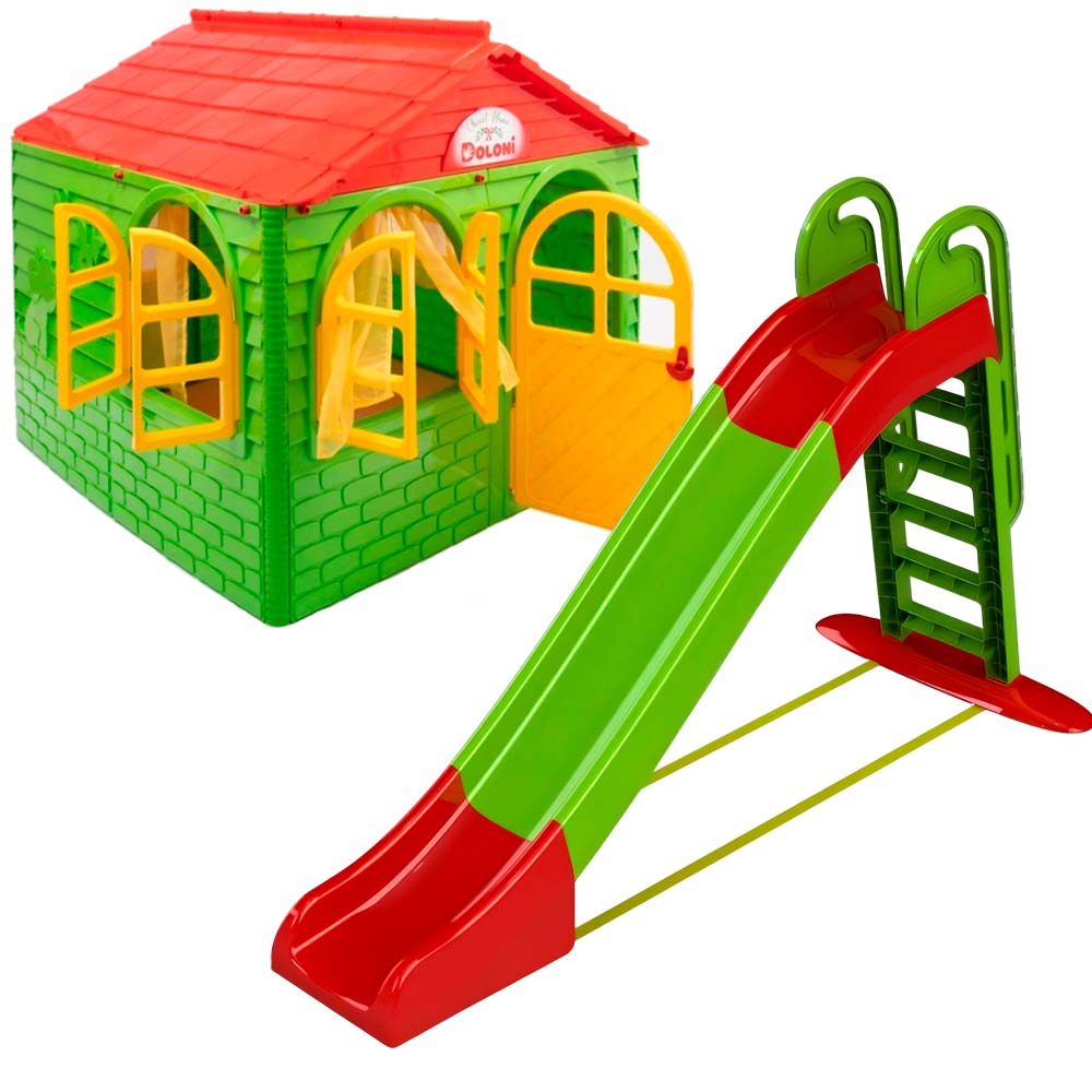 Набір XL Будинок + гірка 243 см (зелено-червоний)