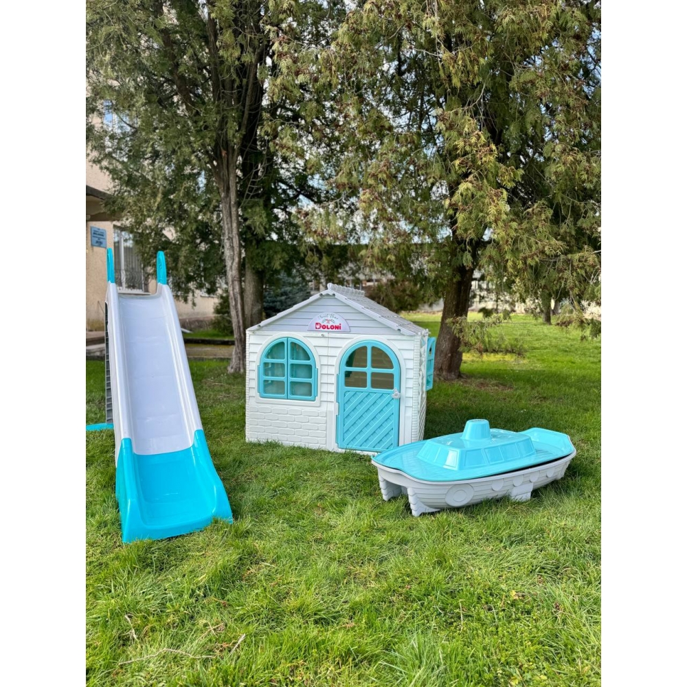 Набір XL Будинок, пісочниця, гірка 243 см (сіро-блакитний)